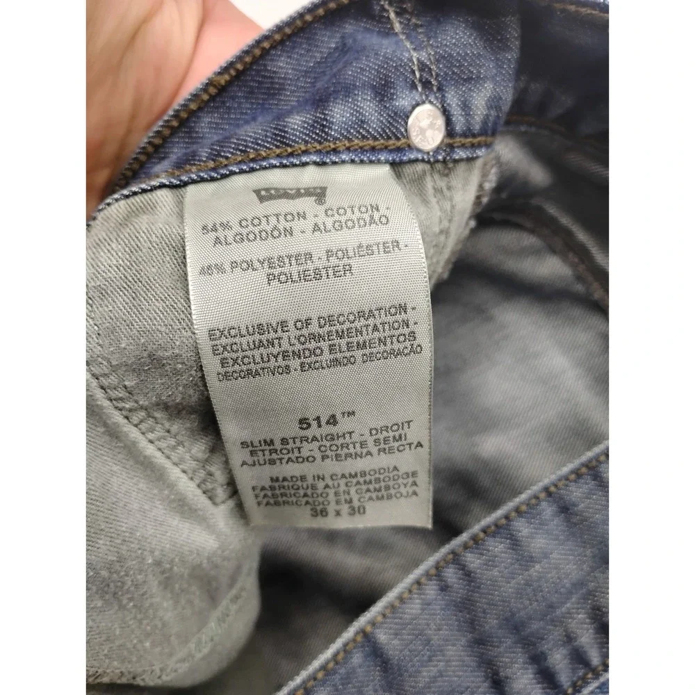 Levis 514 Slim Straight Fit Jeans Pants Dark Blue Denim Pocket Flaps 36x30